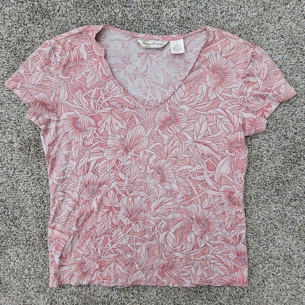 Tommy Bahama Island Breeze Silk Blouse Short Sleeve Shirt Tropical Pink Women XS